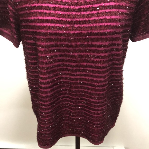 {Loft} Burgundy Fuzzy Sequin Striped Top - Picture 4 of 10